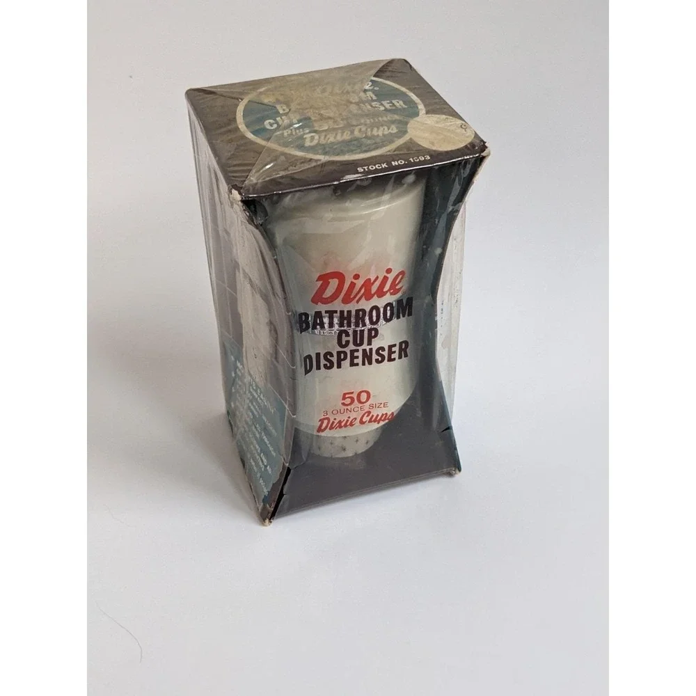 Vintage Mid Century Dixie Cup Bathroom Dispenser NIP‎ Starburst Design & 50 Cups